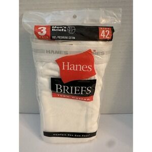 NOS 2000 Hanes Men's Briefs Size 42 Style 2249 100% Cotton Pack of 3 Made In USA